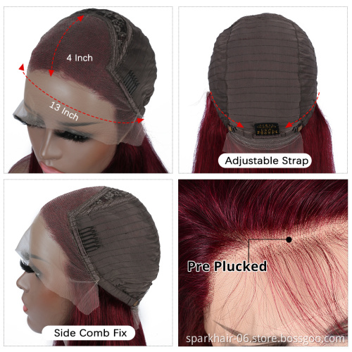 Brazilian Cuticle Aligned Raw Virgin Hair Lace Front Wigs Pre plucked Burgundy Red Colored Human Hair Hd Lace Wig Hair Vendor